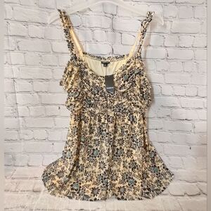 Torrid Babydoll Floral Cami Shirred Tank 3X NWT Brown Green